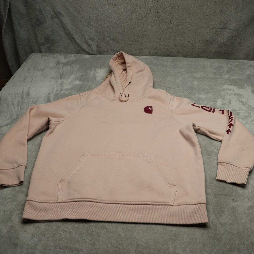 Carhartt Hoodie Women XL 16-18 Pink Iconic Clarksburg Logo Pullover Relaxed Fit